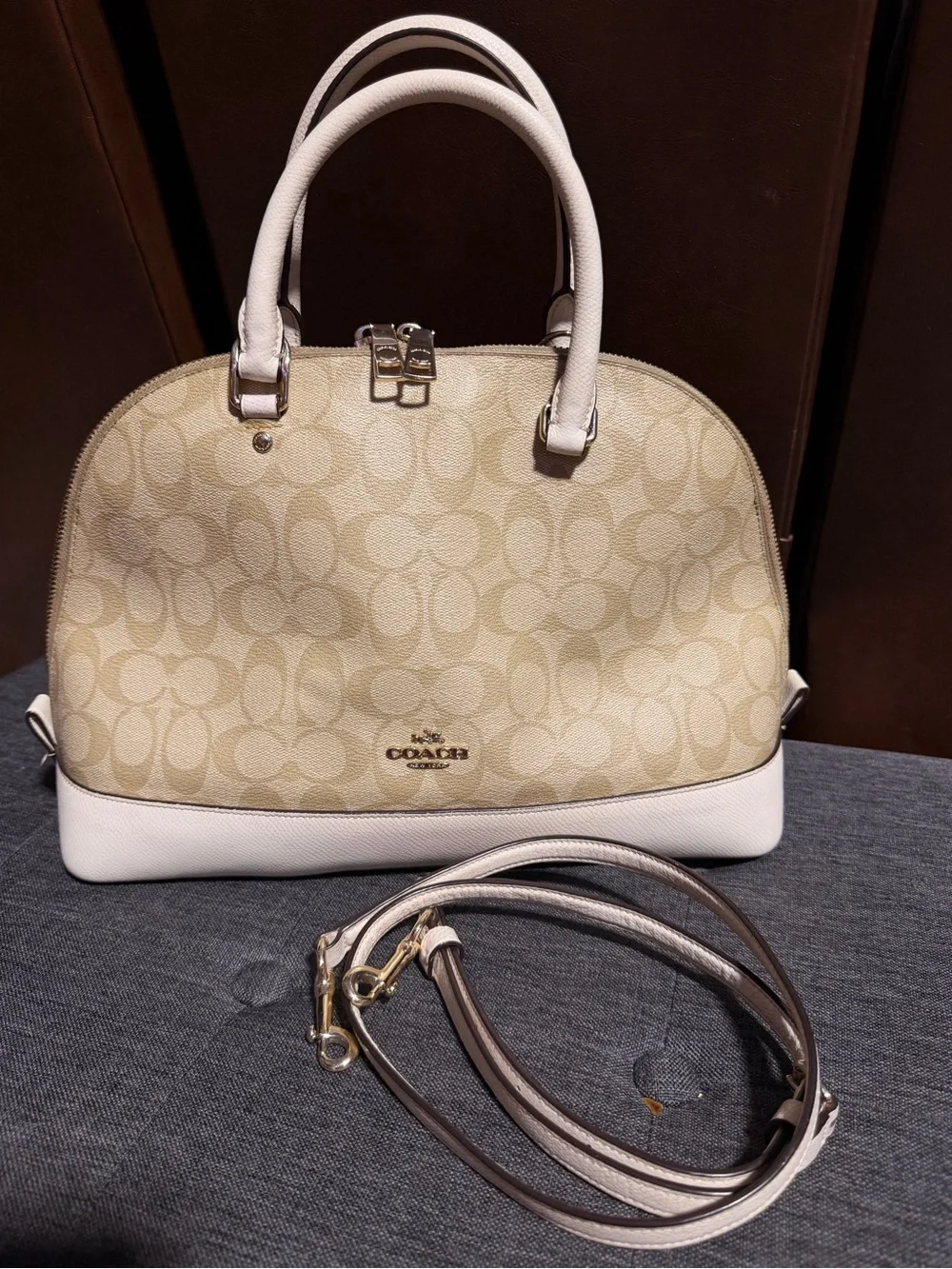 Coach Signature Dome Satchel — Beige & White Trim